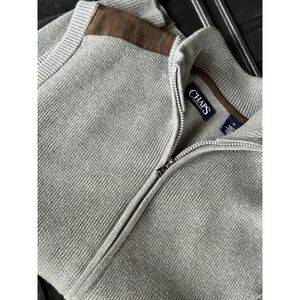 CHAPS ELEGANT COTTON MEN'S GRAY VEST‎ WITH LEATHER/SUEDE TRIM SZ MEDIUM